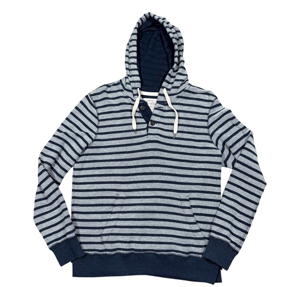 American Eagle Outfitters 2 Button Pullover Hoodie Mens Medium Stripe Pocket
